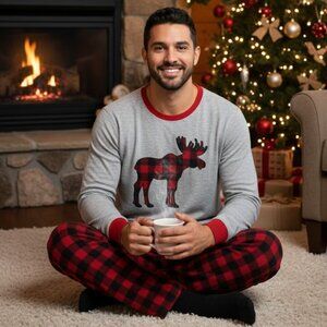 🦌Eddie Bauer Men's Christmas Moose Plaid Pajama Set = XL